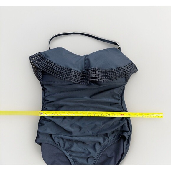 Kona Sol Swimsuit Black Sz S Women' Crochet Flounce Bandeau One Piece One strap - Picture 5 of 13